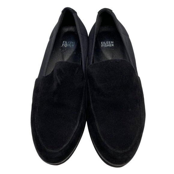 Eileen Fisher Dell Platform Loafer Black Suede Stretch Slip-On Women Sz 8.5 - Picture 3 of 11